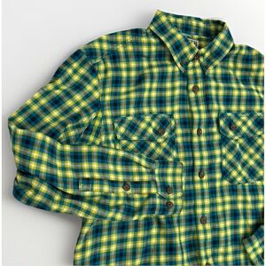 Flannel Shirt Duluth Men L Button Down Long Sleeve Pockets Yellow